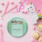 Grote Mason Jar & Lichtjes Mint Rustieke Trouwdag Papieren Bordje (Feest)