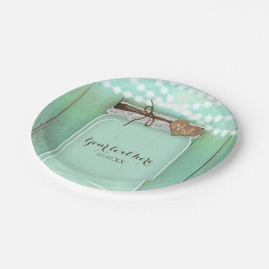 Grote Mason Jar & Lichtjes Mint Rustieke Trouwdag Papieren Bordje (Gekanteld)