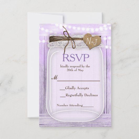 Grote Mason Jar & Lights Lavender Paars RSVP (Voorkant)