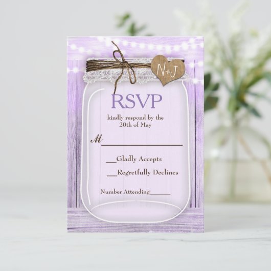 Grote Mason Jar & Lights Lavender Paars RSVP (Staand voorkant)