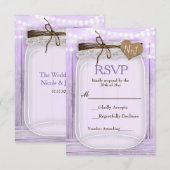 Grote Mason Jar & Lights Lavender Paars RSVP Kaartje (Voorkant / Achterkant)