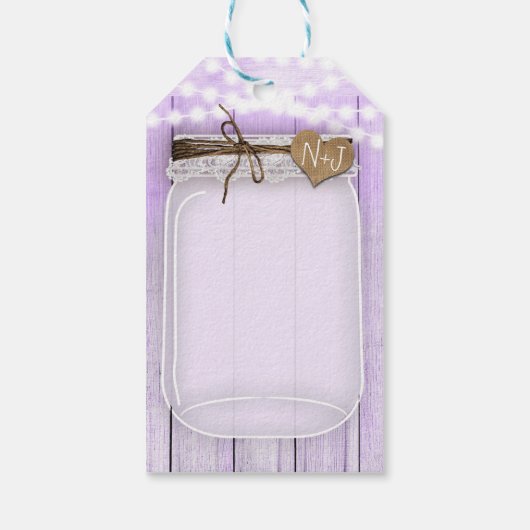 Grote Mason Jar & Lights Lavender Paars Rustic Cadeaulabel (Achterkant)