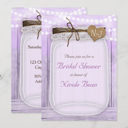 Grote Mason Jar & Lights Lavender Paars Rustic Kaart (Voorkant / Achterkant)