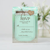 Grote Mason Jar & Lights Mint Rustieke bruiloft RS RSVP Kaartje (Staand voorkant)
