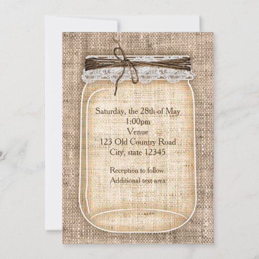 Grote Mason Jar met Burlap en Lace Rustic Wedding Kaart (Achterkant)