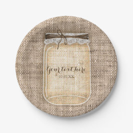 Grote Mason Jar met Burlap en Lace Rustic Wedding Papieren Bordje