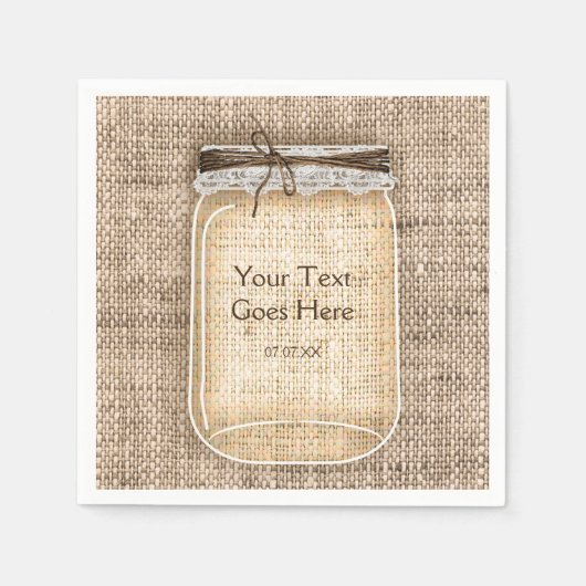 Grote Mason Jar met Burlap en Lace Rustic Wedding Servetten (Voorkant)