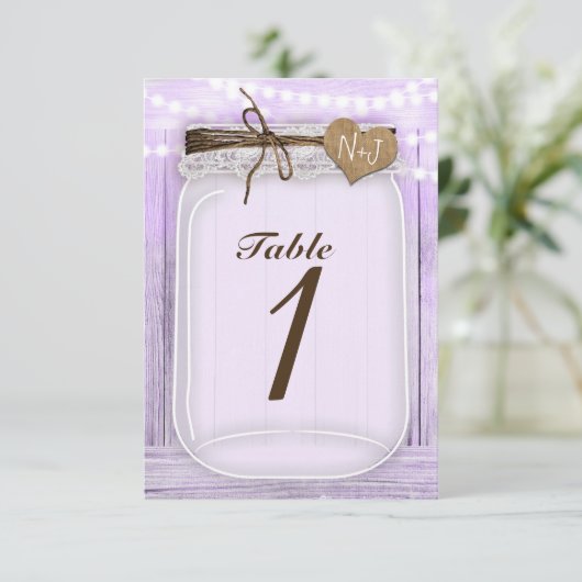 Grote Mason-pot & lichten lavendel tafelnummer (Staand voorkant)
