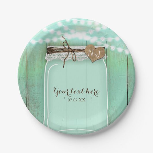Grote Mason-pot & lichten Mint Rustieke Trouw Papieren Bordje (Voorkant)