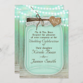 Grote Mason Pot & Lichtjes Mintgroene Rustieke Bru Kaart (Voorkant / Achterkant)
