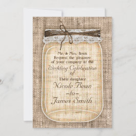 Grote Mason-pot met jute & kant rustieke bruiloft Kaart