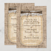 Grote Mason Pot met Jute & Kanten Rustieke Bruilof Kaart (Voorkant / Achterkant)