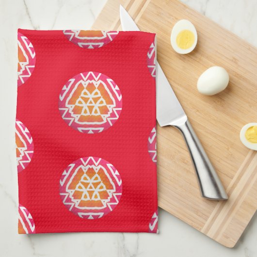 Grote Medaillon Rood Theedoek (Quarter Fold)