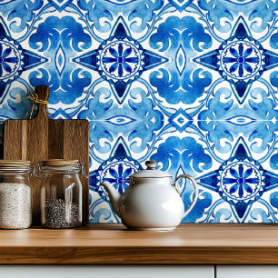 Grote mediterrane blauwe waterverf tegeltje