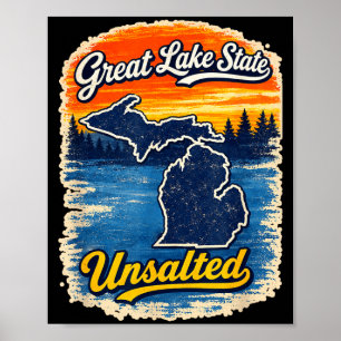 Grote meerstaat ongezouten Michigan kaart vintage Poster