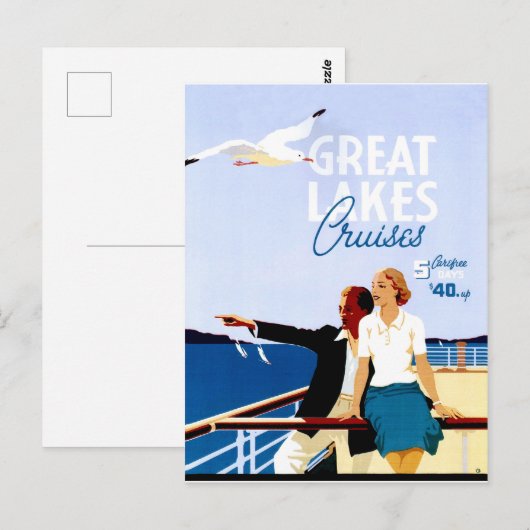 Grote meren cruises, koppel op een boot,  briefkaart (Voorkant / Achterkant)