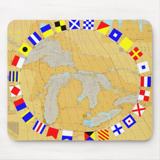 Grote meren Nautical Chart & Signal Flags Mousepad Muismat (Voorkant)