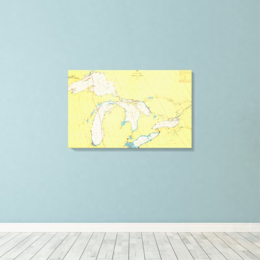 Grote Meren Nautische kaart en kaart Canvas Afdruk (Insitu (Houten vloer))