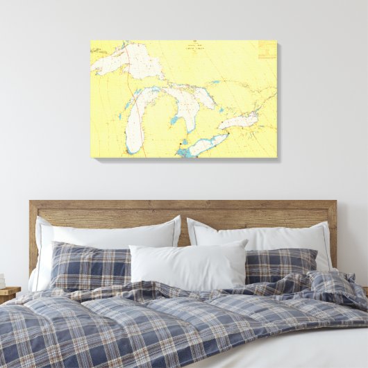 Grote Meren Nautische kaart en kaart Canvas Afdruk (Insitu (Slaapkamer))