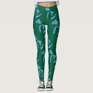 Grote Meren silhouetkaart blauw en groen Leggings