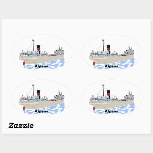 Grote Meren, vrachtschip Alpena Ovale Sticker (Vel)