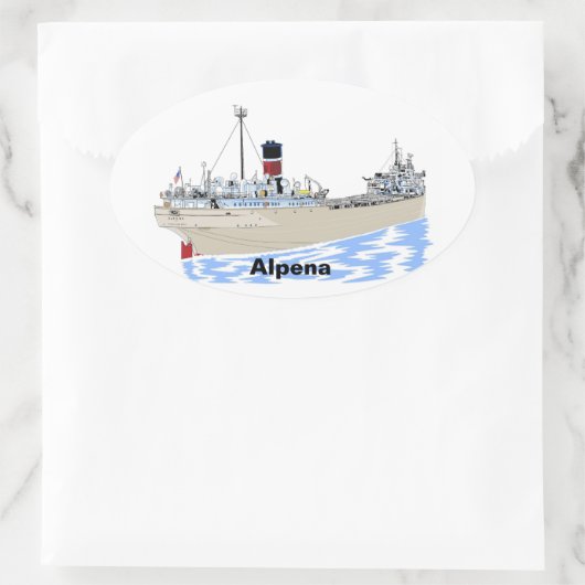 Grote Meren, vrachtschip Alpena Ovale Sticker (Tas)