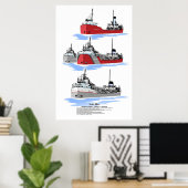 Grote Meren, vrachtschip Calciet II geschiedenis p Poster (Thuiskantoor)