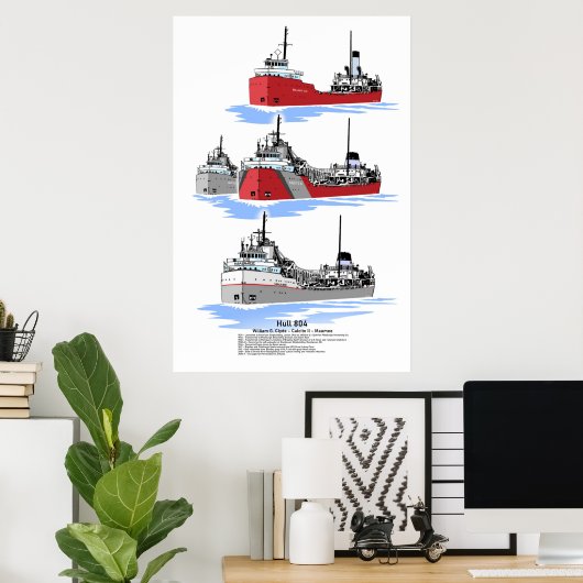 Grote Meren, vrachtschip Calciet II geschiedenis p Poster (Thuiskantoor)