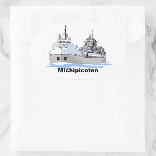 Grote Meren, vrachtschip Michipicoten Ovale Sticker (Tas)