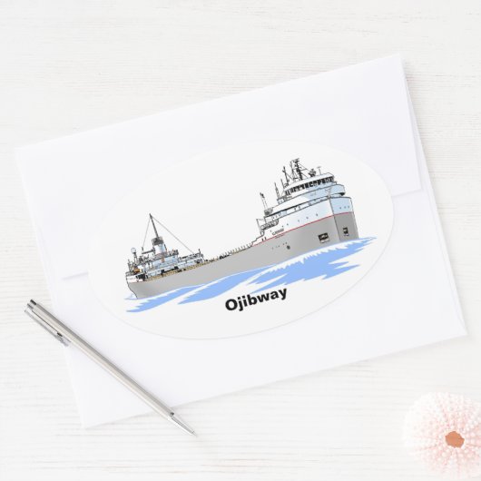 Grote Meren, vrachtschip Ojibway Ovale Sticker (Envelop)
