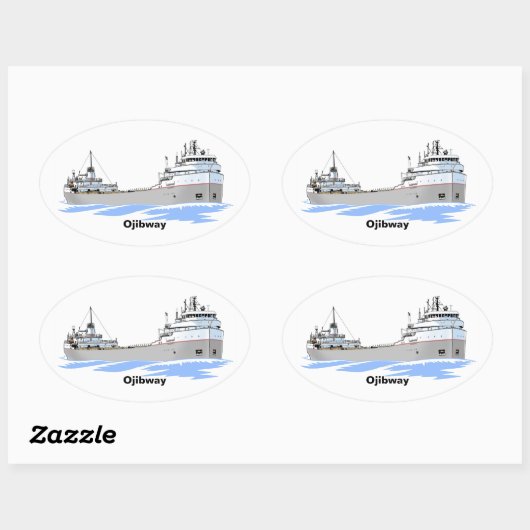 Grote Meren, vrachtschip Ojibway Ovale Sticker (Vel)