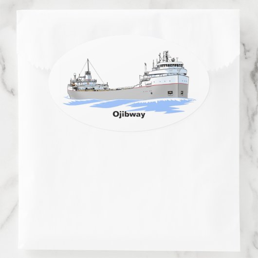 Grote Meren, vrachtschip Ojibway Ovale Sticker (Tas)