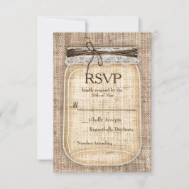 Grote Metselaarsglas & Jute Kant Rustieke Trouw-RS RSVP Kaartje