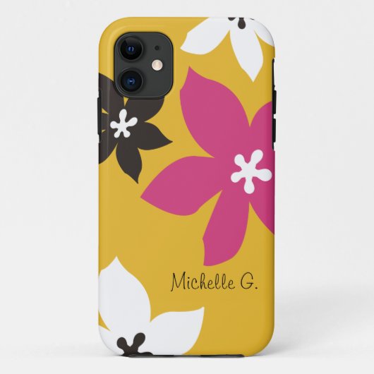 Grote moderne bloem print gepersonaliseerd geel ro Case-Mate iPhone case (Achterkant)