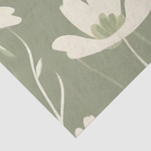 Grote Moderne Lichte Wijze Witte Wildbloem Tissuepapier (Detail)