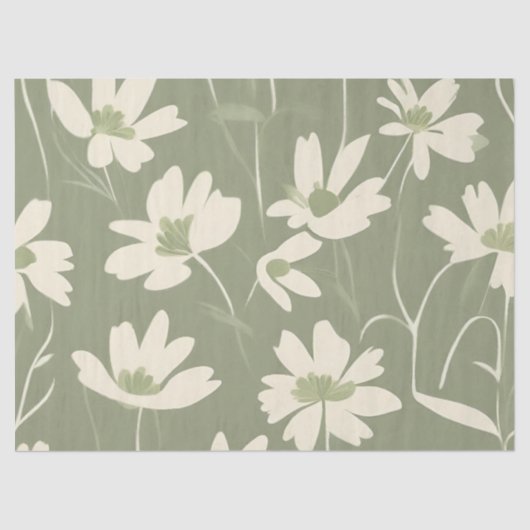 Grote Moderne Lichte Wijze Witte Wildbloem Tissuepapier (Voorkant)