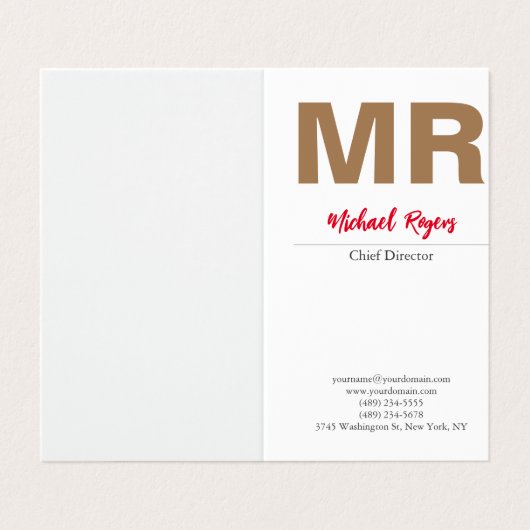 Grote moderne monogram Professional Visitekaartje (Buitenkant ongevouwen)