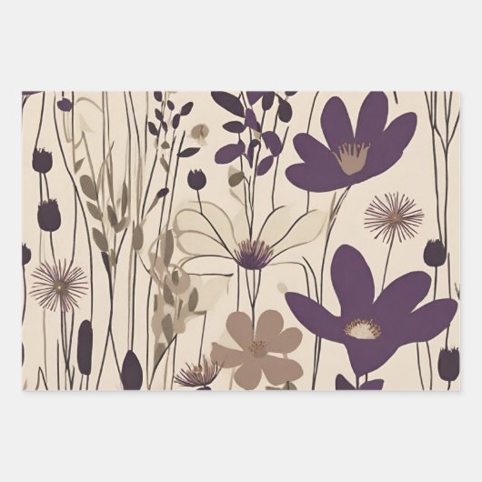 Grote moderne Paarse aubergine bloem Inpakpapier Vel (Voorkant)