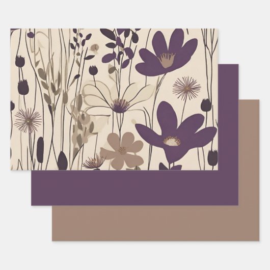 Grote moderne Paarse aubergine bloem Inpakpapier Vel (Set)