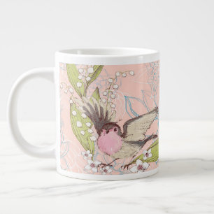 Grote Mok met een Peach Floral Background & Bird