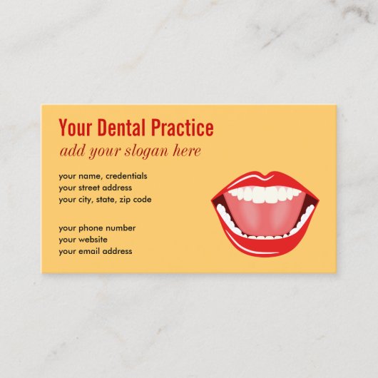 Grote Mond Goud Professionele Tand Kinder Tandarts Visitekaartje (Voorkant)
