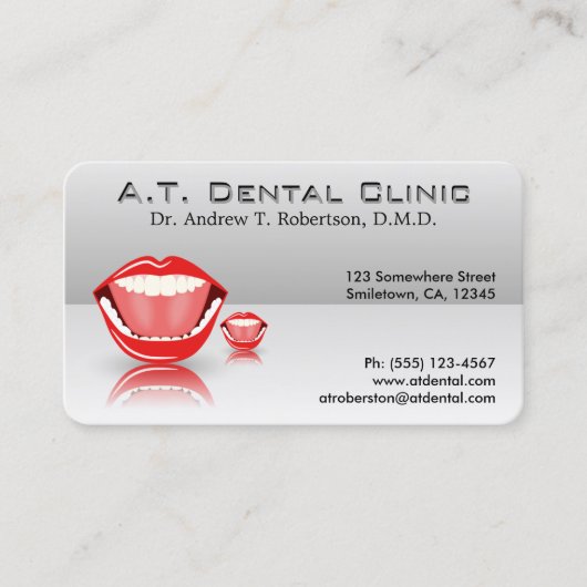 Grote Mond Zilveren Grijs Professionele Tandarts Visitekaartje (Voorkant)