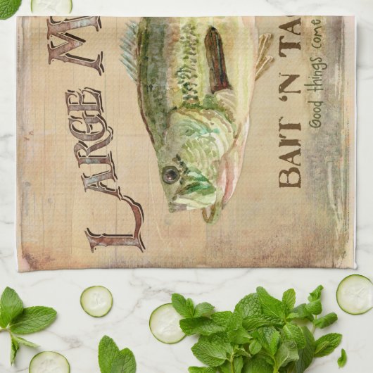 Grote mondbas Vist het Cabin Decor Blue Theedoek (Gevouwen)