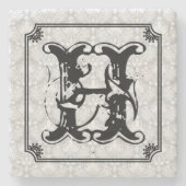 Grote Monogram Art Deco Lijst Witte Damaskers Stenen Onderzetter (Voorkant)