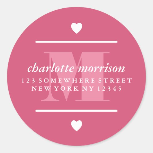 Grote Monogram Harten & Lijnen Roze Ronde Sticker (Voorkant)