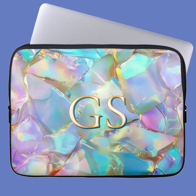 Grote monogram of naam op opal laptop sleeve (Creator heeft geüpload)