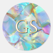 Grote monogram of naam op opal ronde sticker (Voorkant)