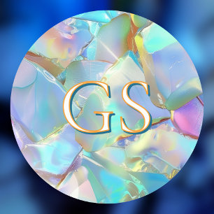 Grote monogram of naam op opal ronde sticker