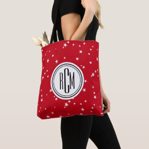 Grote monogram op rode witte sterren schouder tas