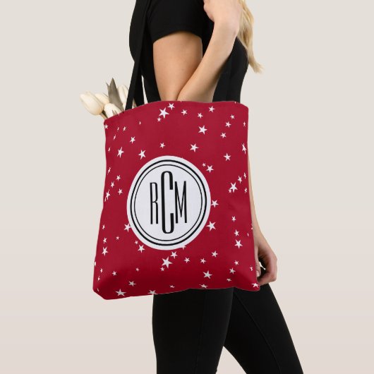 Grote monogram op rode witte sterren schouder tas (Dichtbij)